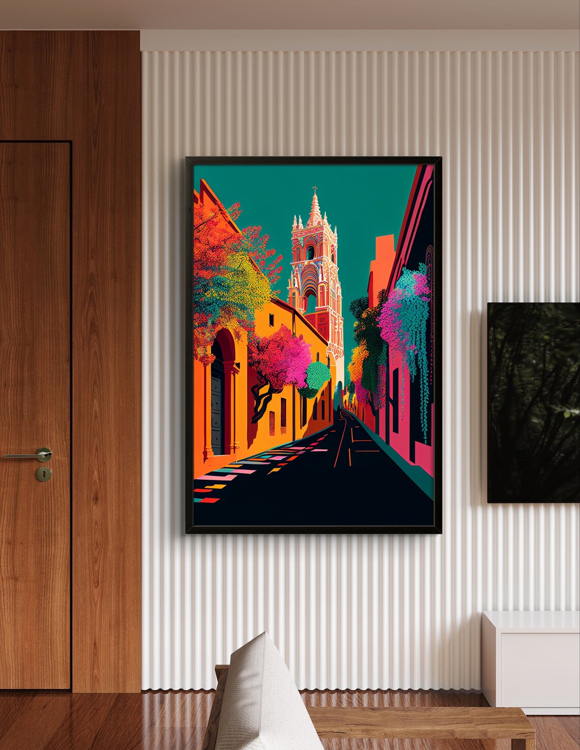 San Miguel de Allende Pink Church Street Stylized Mexico Poster - Image 3