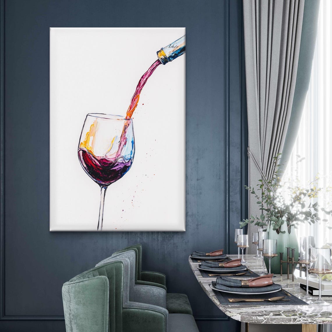 Red Wine Pouring Into Glass Expressive Minimalist Bar Poster - Image 5