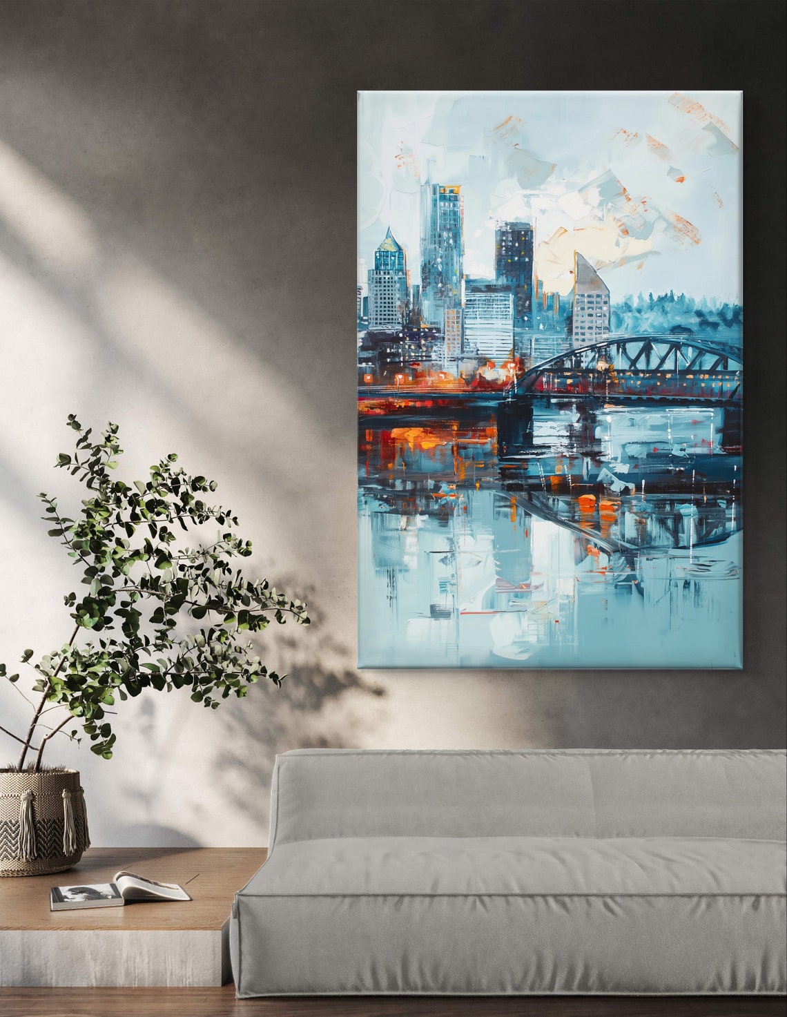 Portland Oregon Skyline Bridge River Reflection Cityscape Art Poster - Image 5