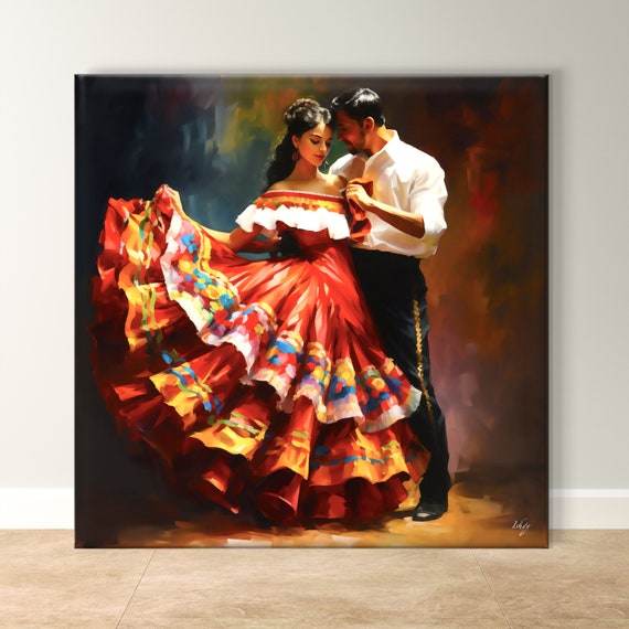 Mexican Dance Wall Art Folklorico Painting Print Vibrant Latin Decor Flamenco Print Fiesta Artwork Framed Home Decor