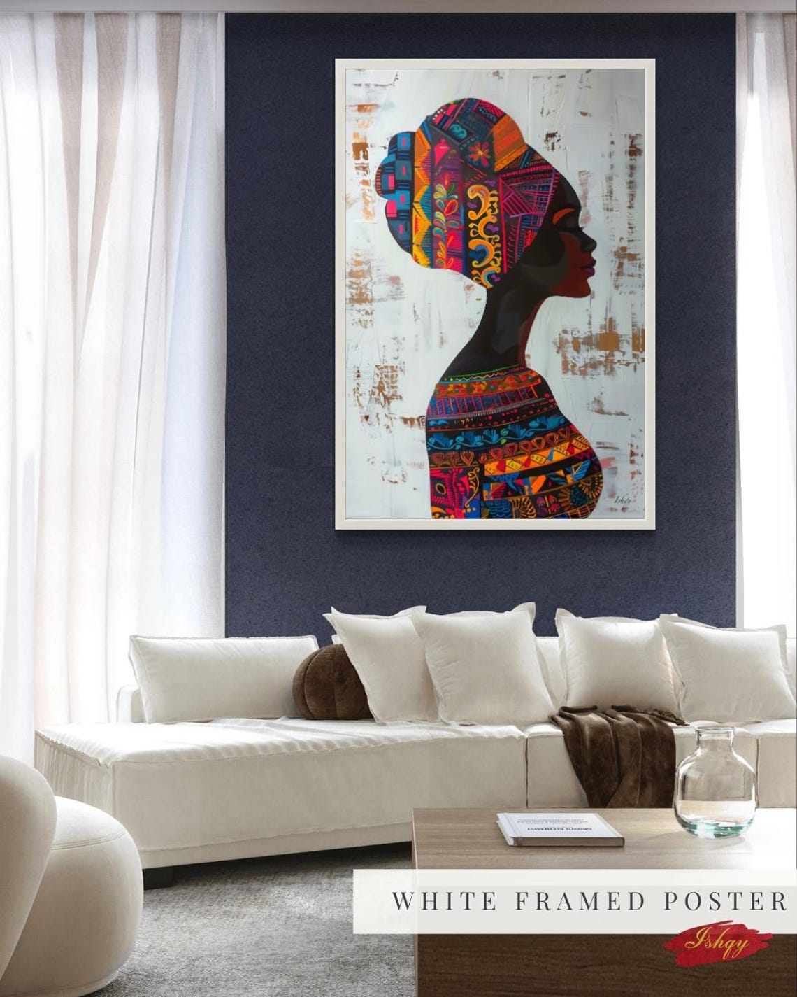 Puerto Rican Woman Silhouette with Colorful Patterned Headwrap Poster - Image 4