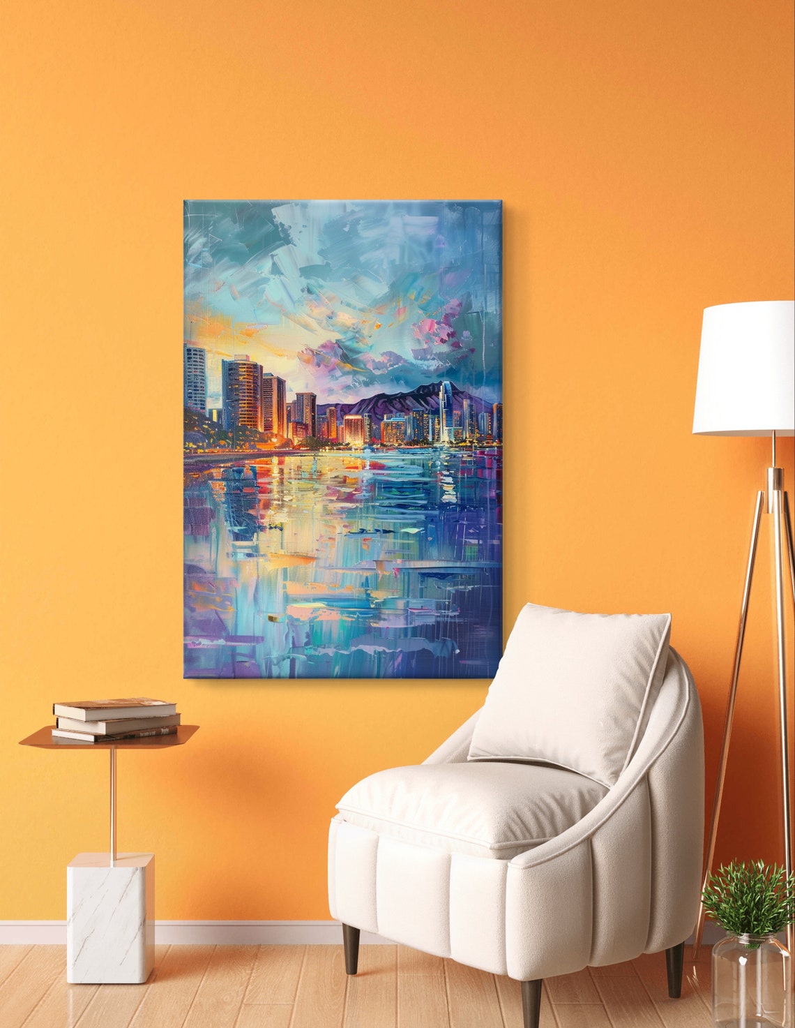 Honolulu Hawaii Skyline Diamond Head Ocean Sunset Reflection Poster - Image 4