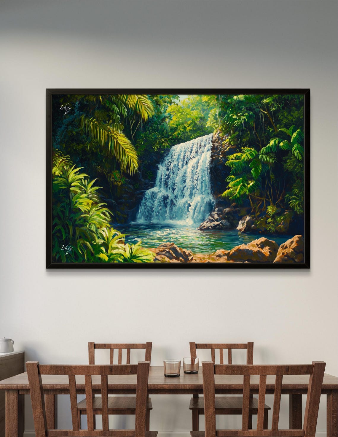 La Mina Waterfall Sunlit Cascade in Tropical Forest Art Poster - Image 2