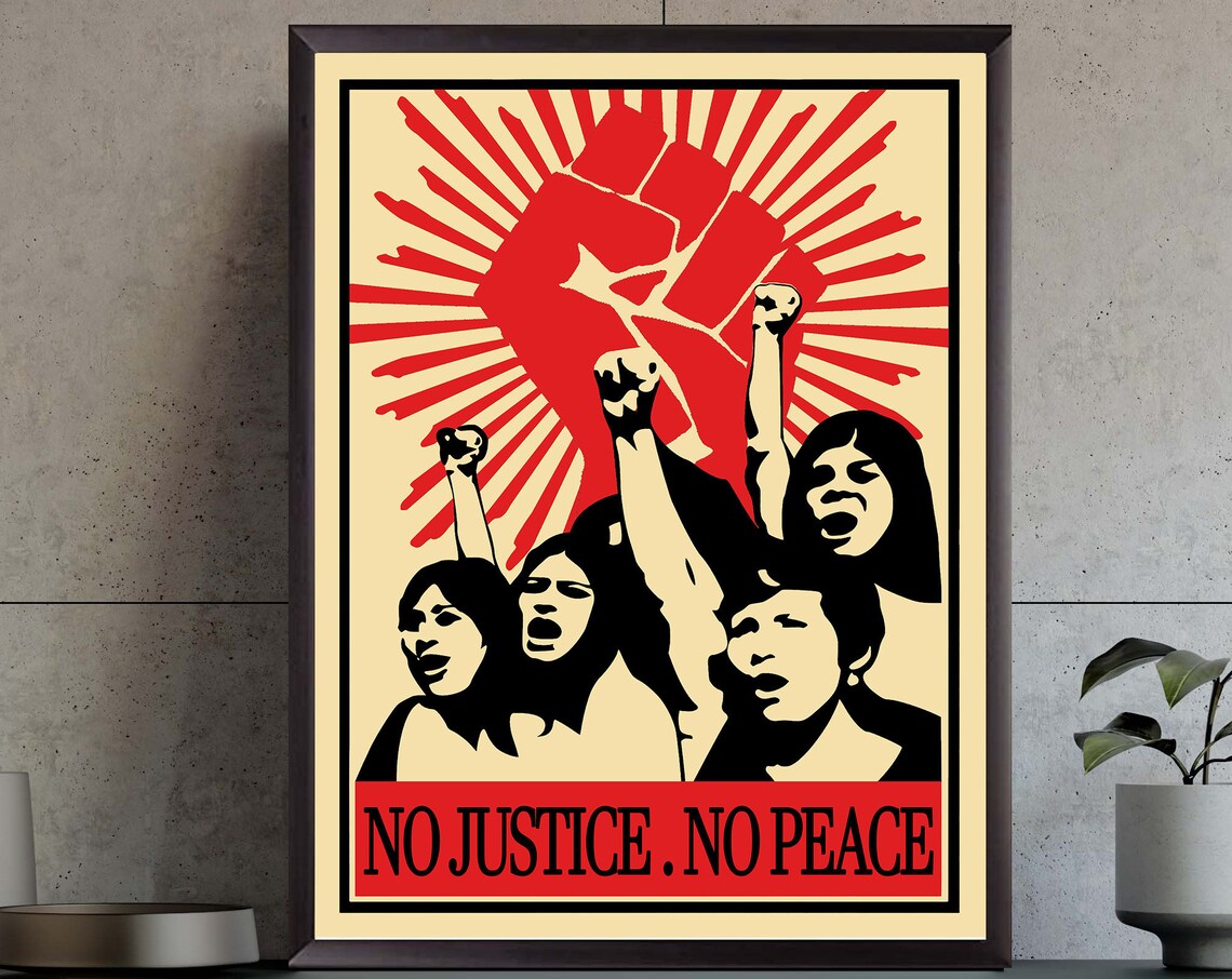 No Justice No Peace Protest Fist Retro Political Slogan Poster - Image 2