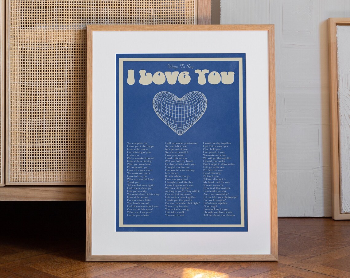 Vintage Ways To Say I Love You Poster Blue Retro Typography Wall Art Spirituality Heart Groovy Funky Bedroom Quote Valentines Day Gift - Image 2