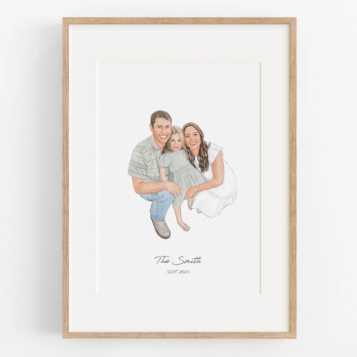 Custom Family Watercolor Portrait Print Formal Family of Five Keepsake - Image 4