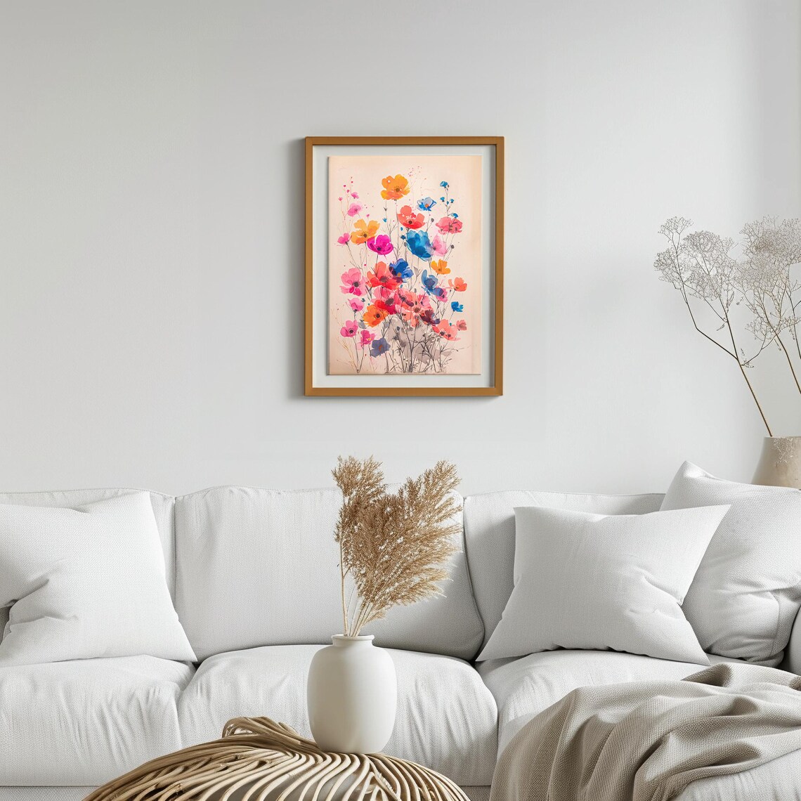 Vibrant Wildflower Bouquet Watercolor Pink Orange Blue Floral Poster - Image 2