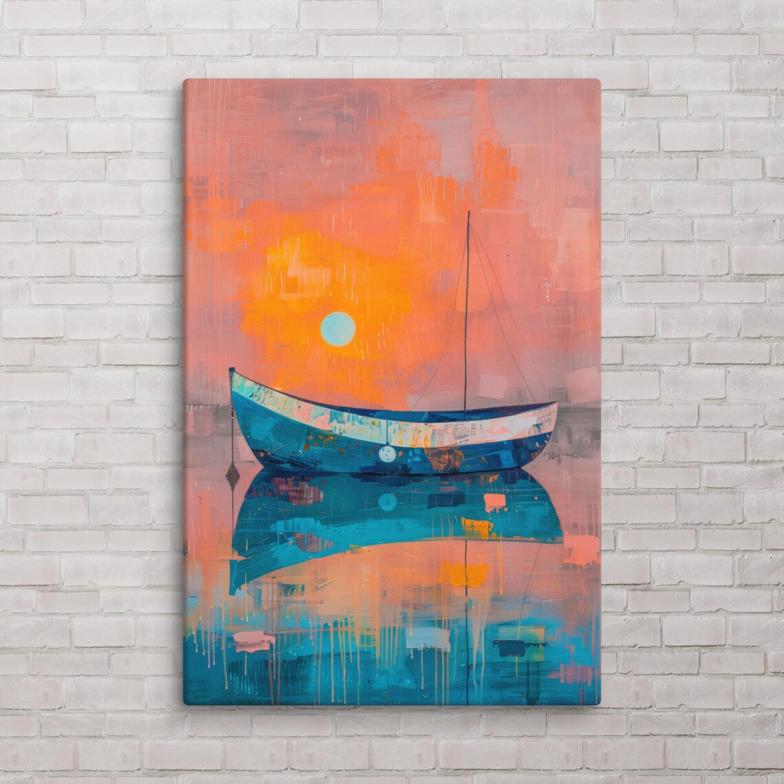 Abstract Expressionism Boat In Water Sunset Art Print - Image 2