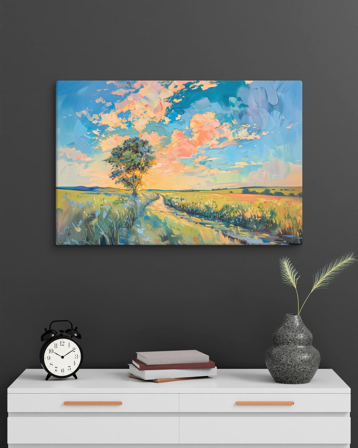 Vibrant Sunset Countryside Pathway Impressionist Print Inspired By Monet Peaceful Rural Scenery Wall Art - Image 3