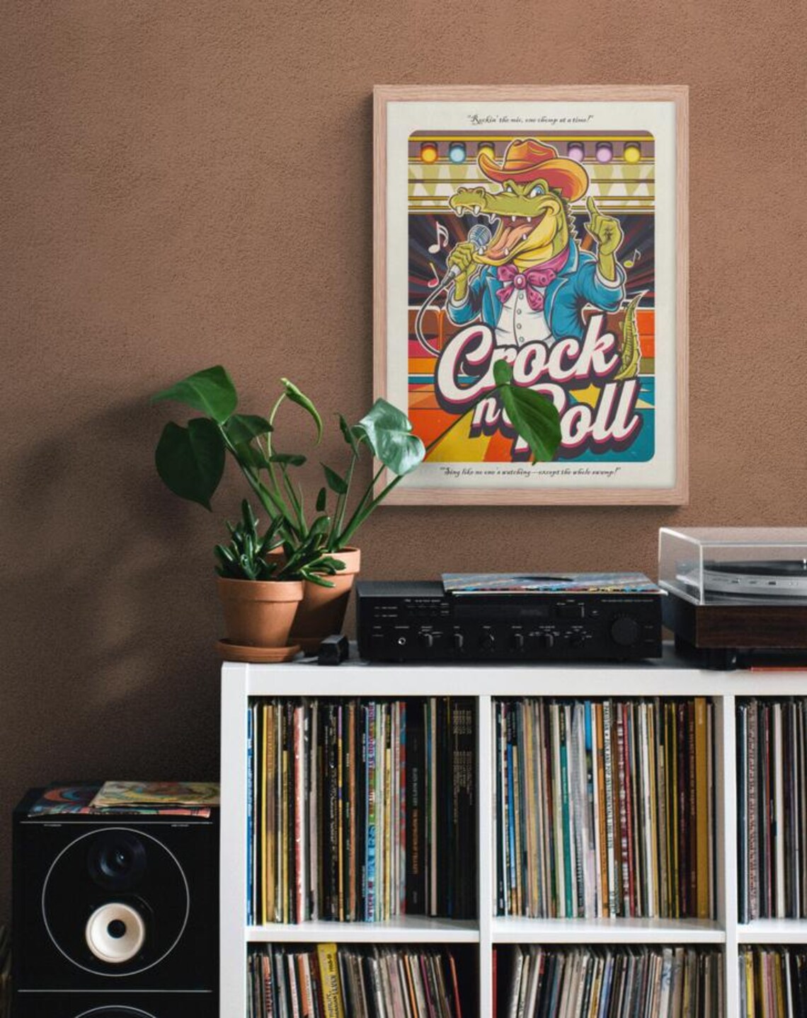 Crock n Roll Cowboy Crocodile Rock Star Retro Funny Music Wall Art Poster