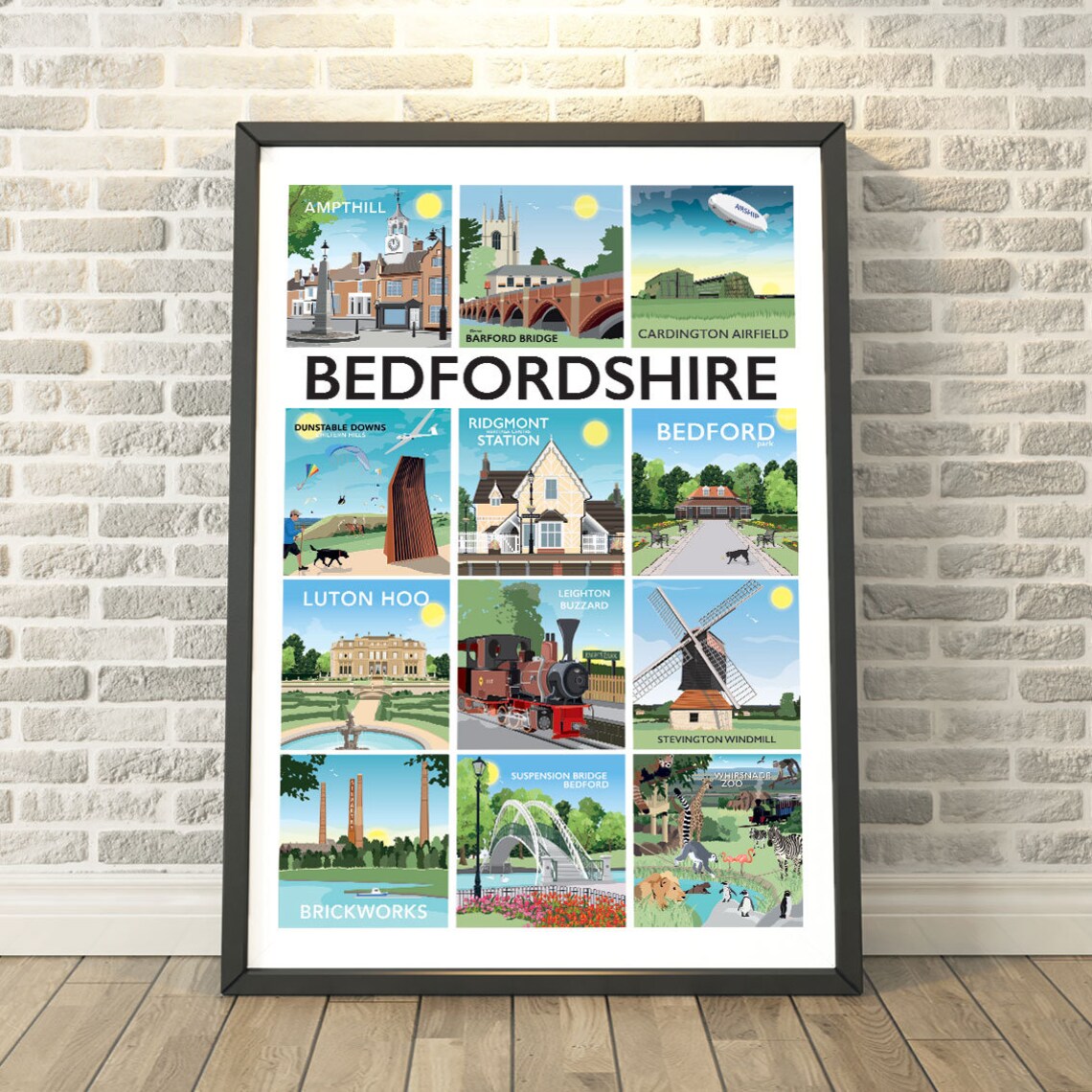 Bedfordshire County Travel Poster, Memory Print