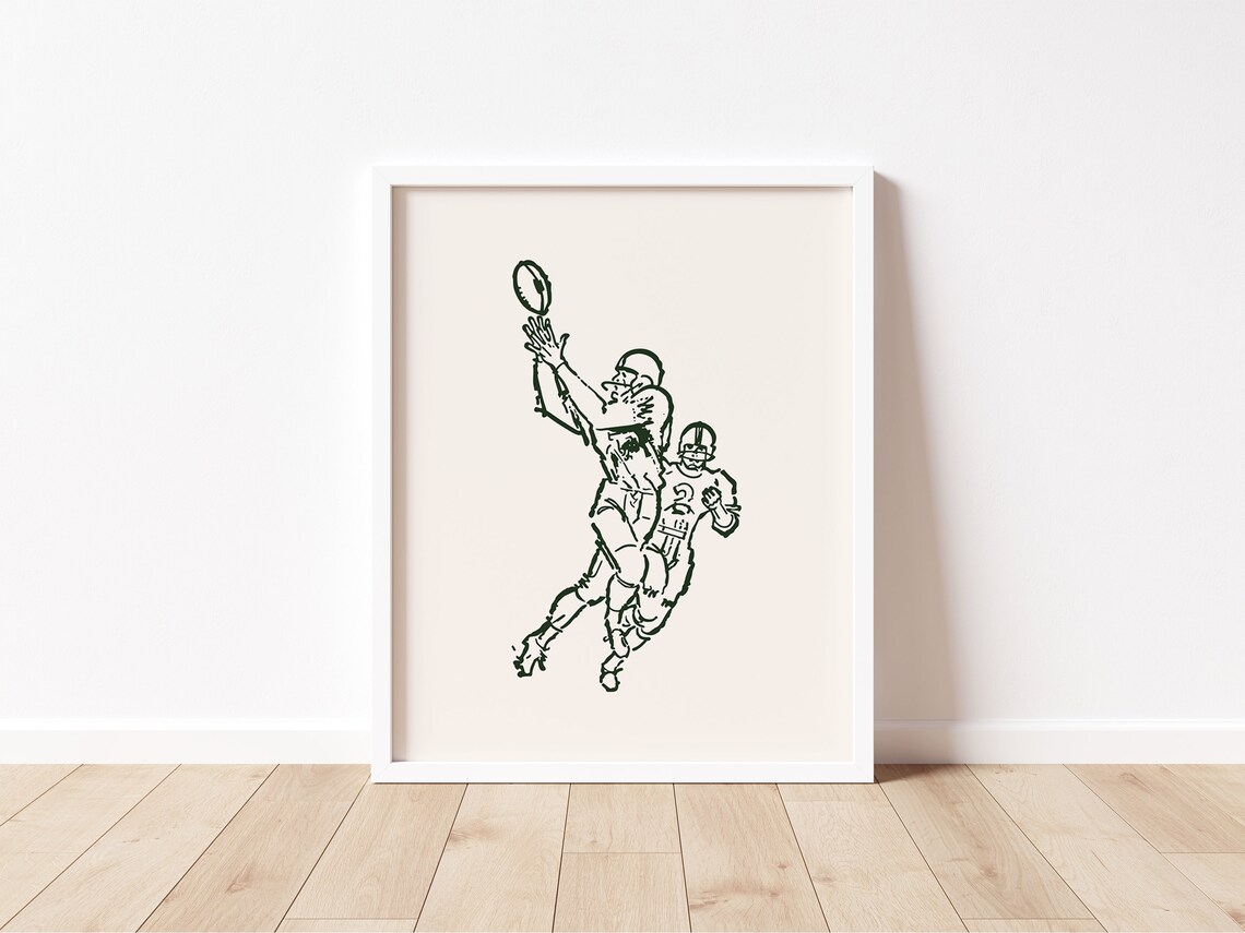 Retro American Football Players Catch Vintage Sketch Wall Print - Image 2