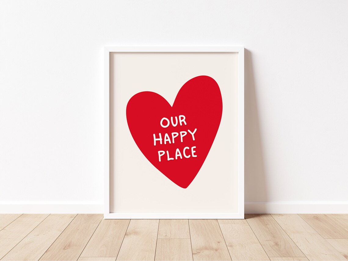 Our Happy Place Bold Red Heart Minimal Love Home Decor Print - Image 2