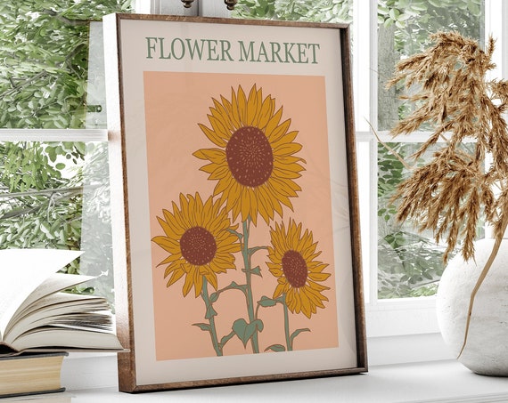 Sunflower Flower Market Poster Sunflower Bohemian Matisse Art Print Retro Flower Print For Girls Bedroom