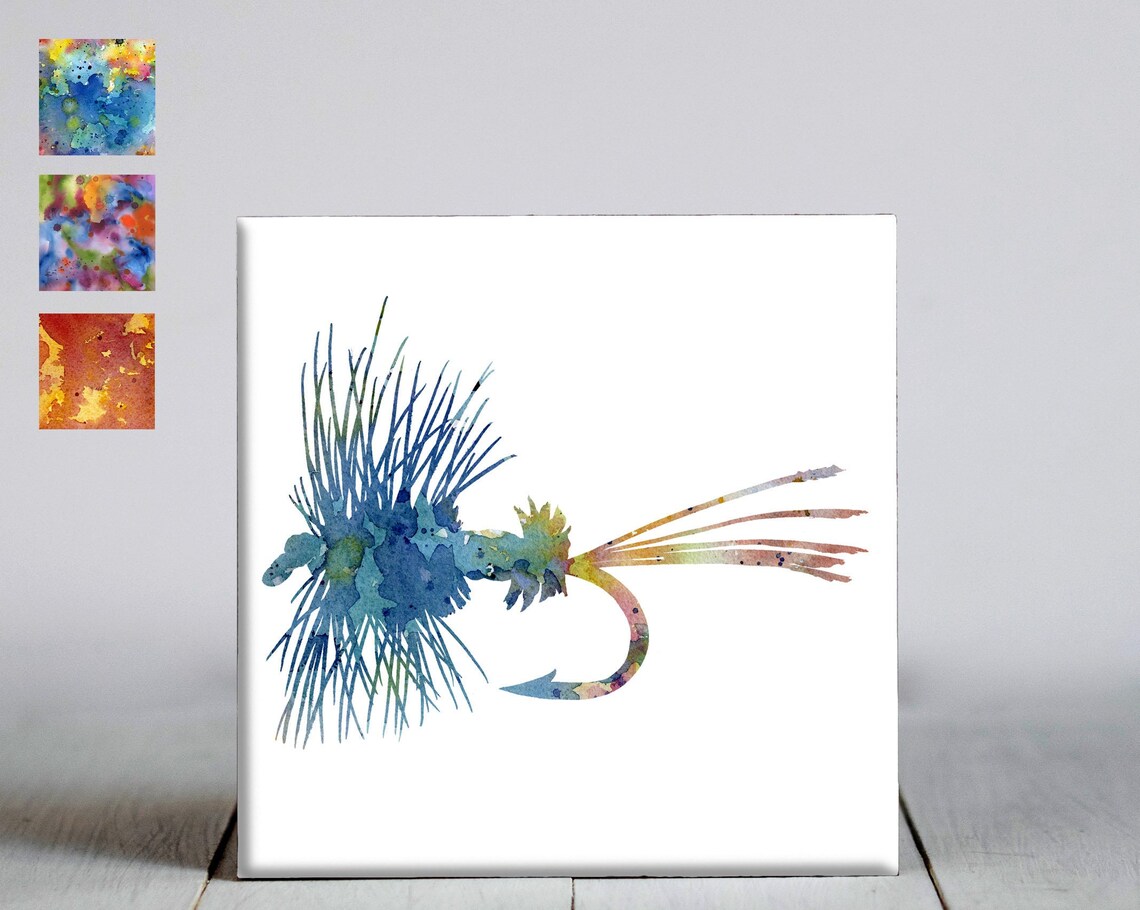 Blue Fly Fishing Lure Watercolor Angler Decorative Fishing Art Poster