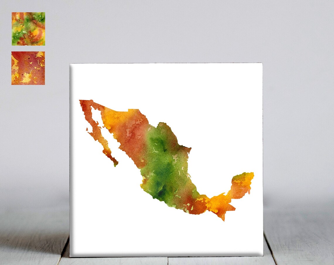 Vibrant Watercolor Map of Mexico Country Silhouette Travel Wall Art