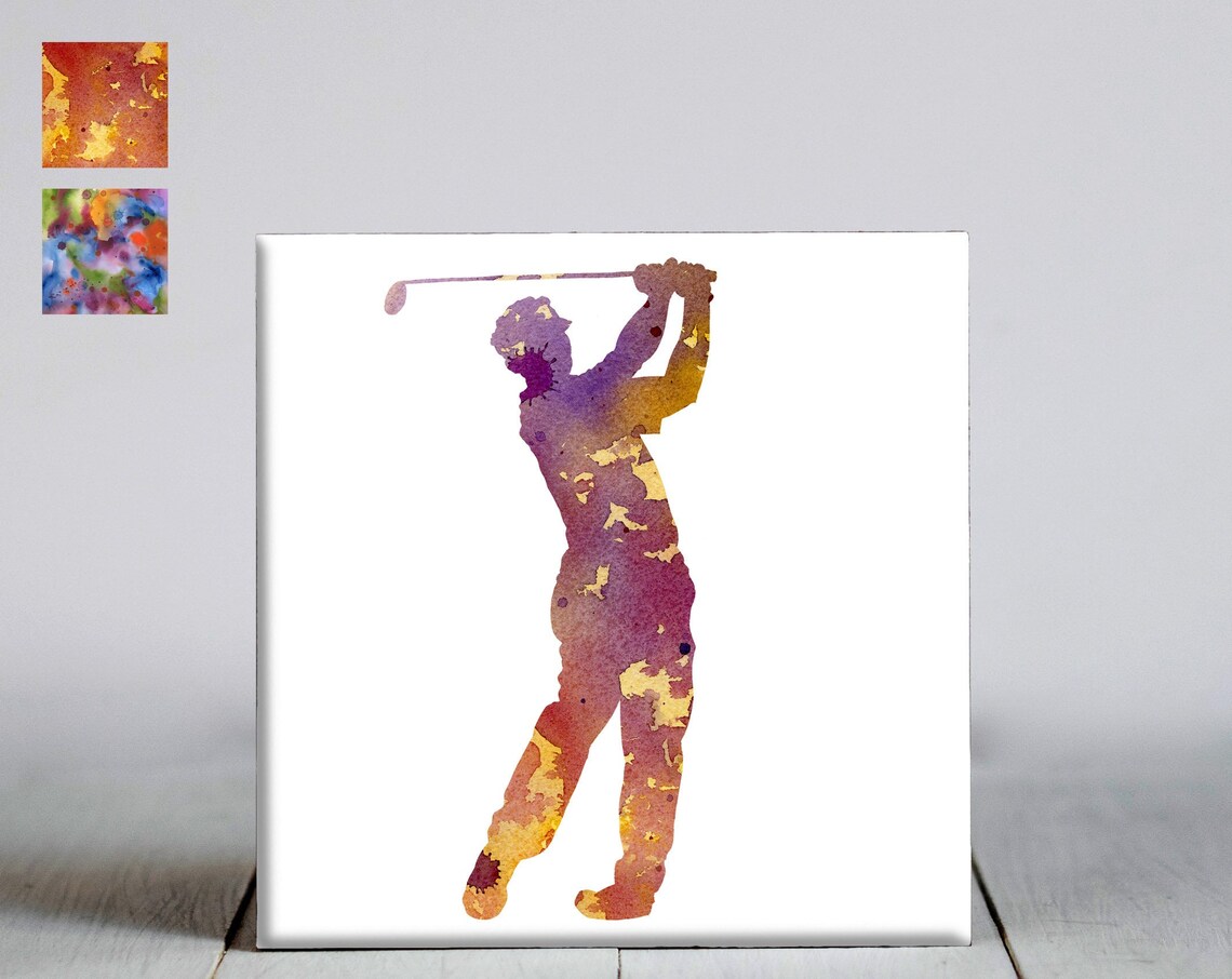 Amber Golfer Mid Swing Watercolor Sports Action Decorative Art Poster - Image 4