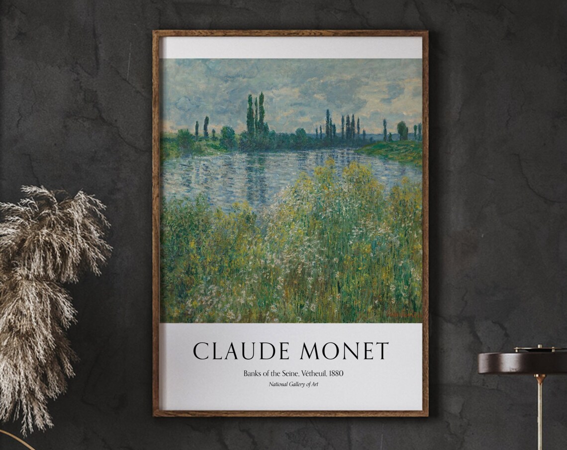 Claude Monet Banks of the Seine Vetheuil 1880 Meadow River Poster