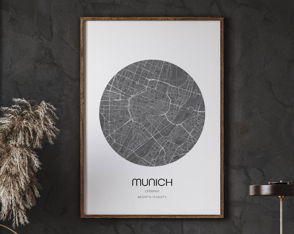 Munich Map, World City Modern Art Print