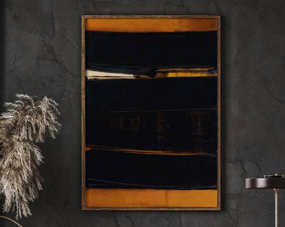 Orange Black Modern Wall Art Soulages Print Poster Minimalist Exhibition Instant