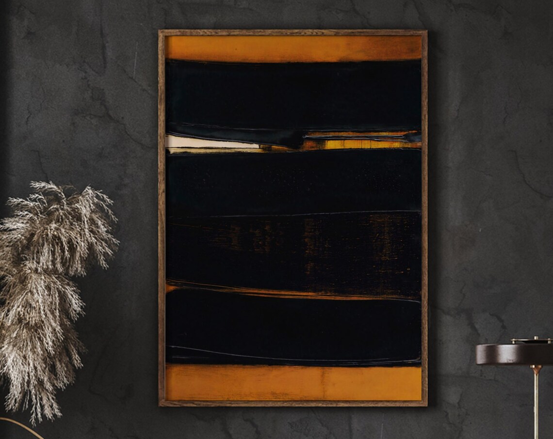 Orange Black Modern Wall Art Soulages Print Poster Minimalist Exhibition Instant