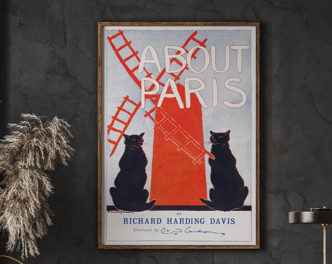About Paris Poster Vintage Cat Wall Print Two Black Cats Instant