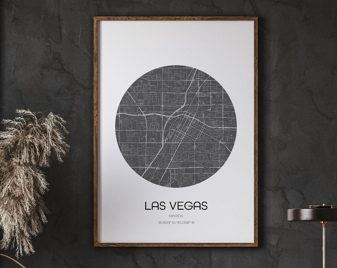 Las Vegas Nevada Circular City Map Coordinates Minimalist Travel Poster