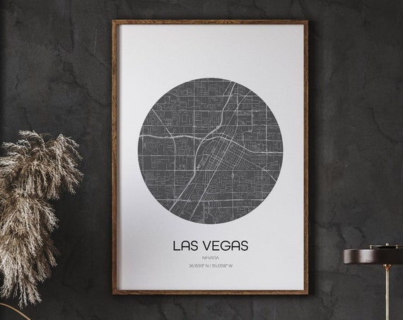 Las Vegas Map Prints World City Poster Beedroom Art Various Sizes Modern Instant