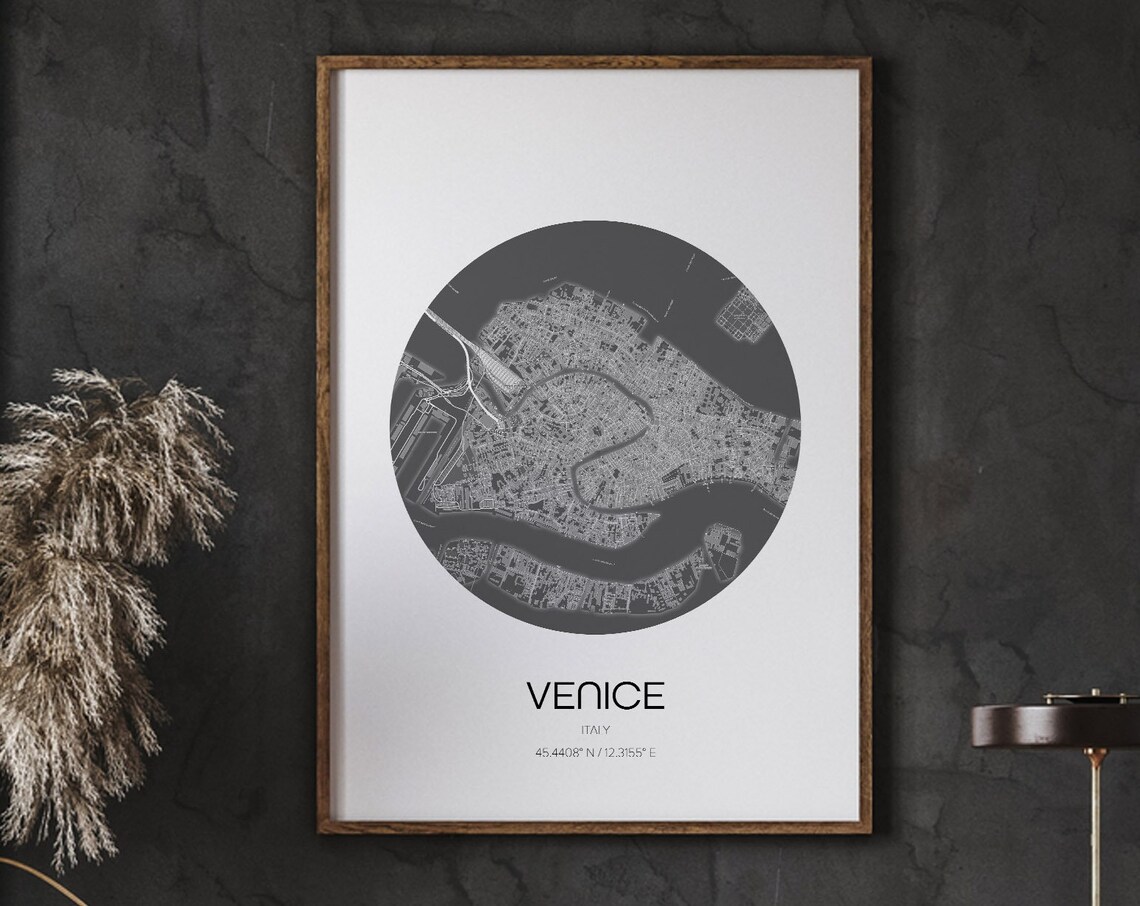 Venice Map Print Poster, Modern Decor Wall Art