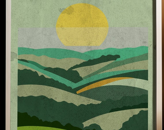 Vintage Green Abstract Sunrise Motivational Wall Art Decoration