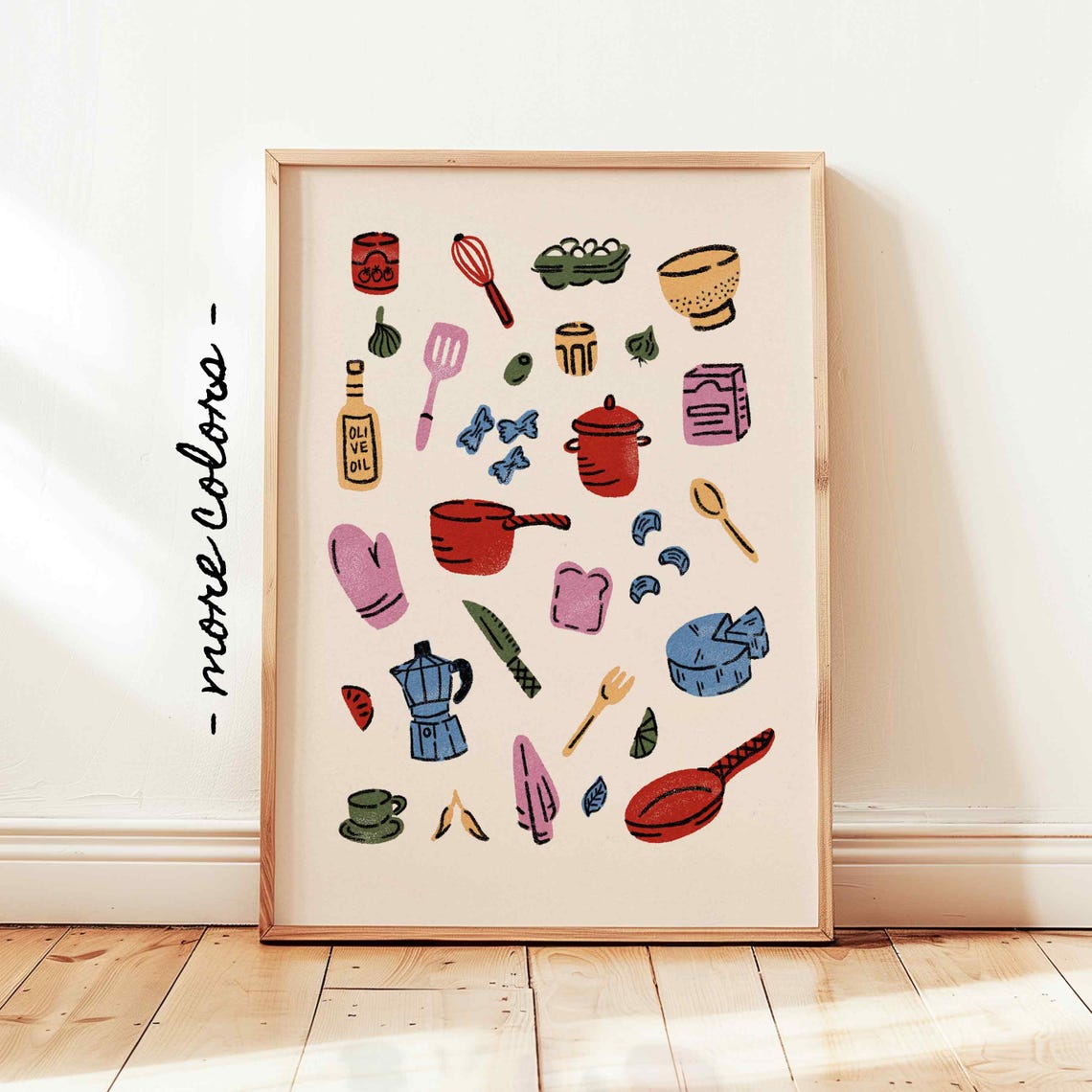 Hand Drawn Italian Kitchen Ingredients Vintage Cookware Poster