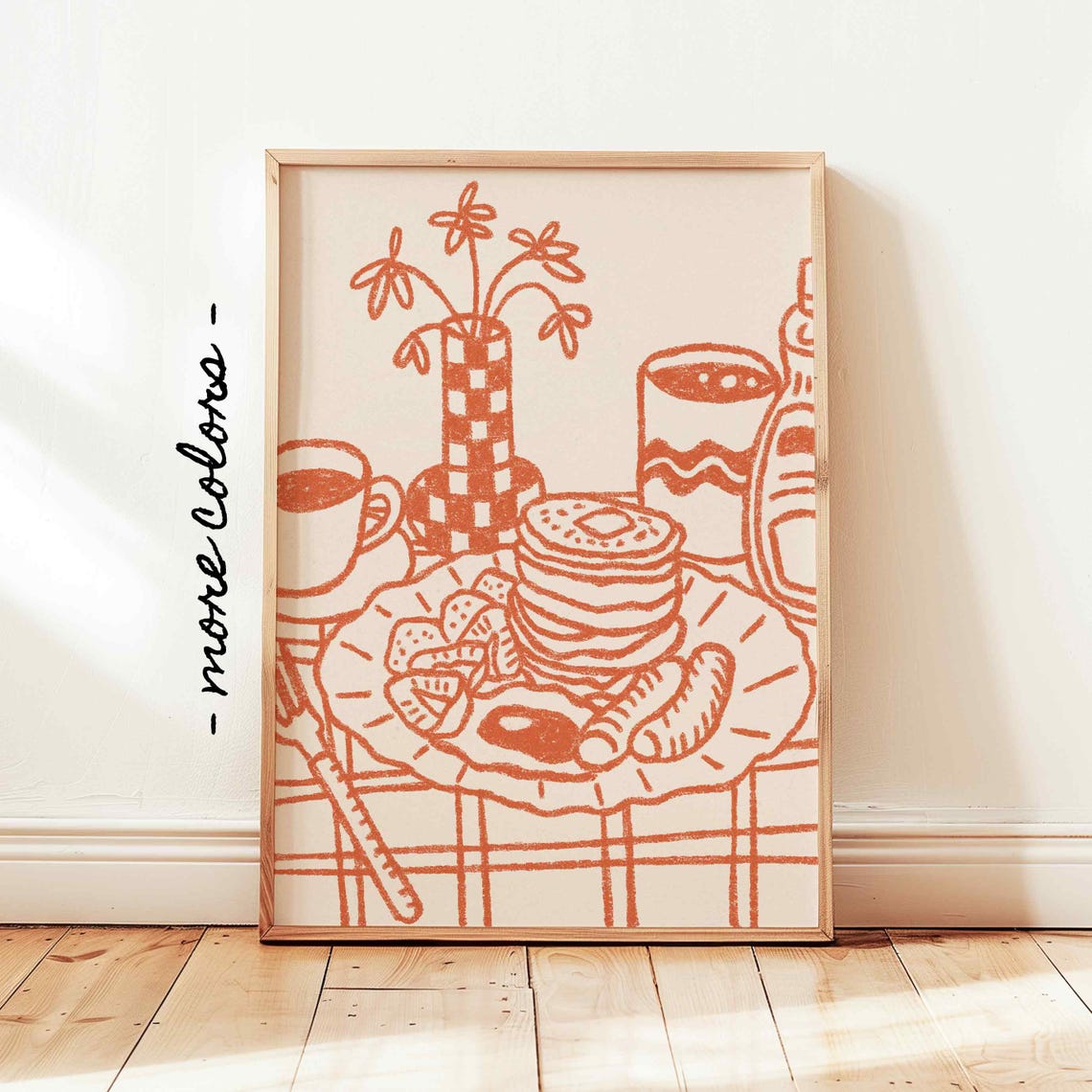 Retro Orange Breakfast Table with Pancakes Illustration Kitchen Poster