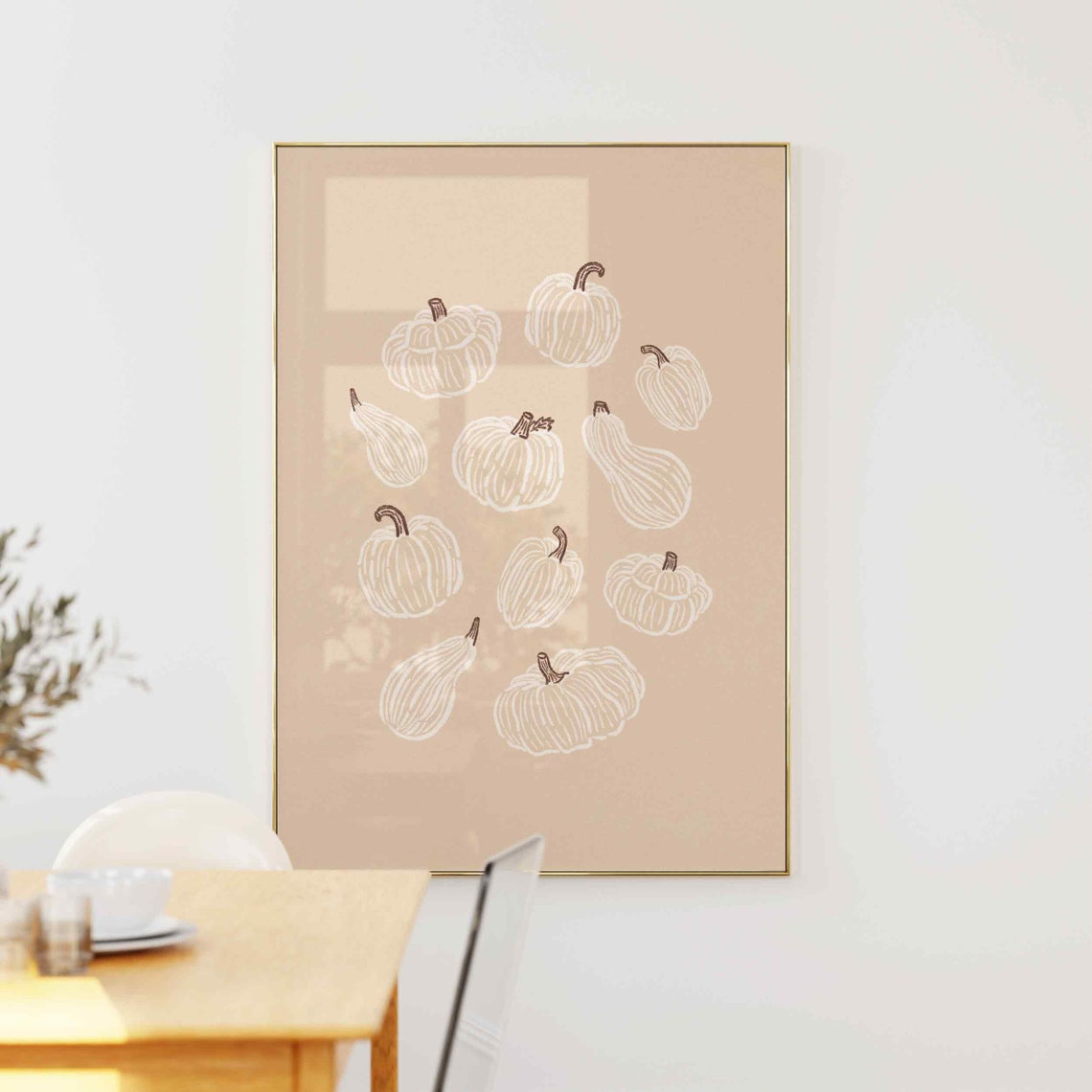 White Pumpkins Line Art on White Background Fall Wall Poster - Image 5