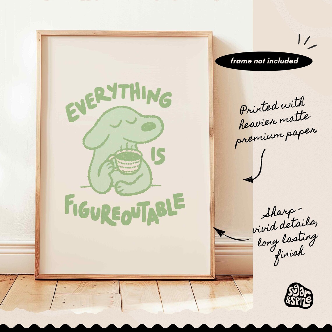 Everything Is Figureoutable Print Positive Affirmations Poster Kids Motivational Decor Cute Dog Wall Art - Image 3