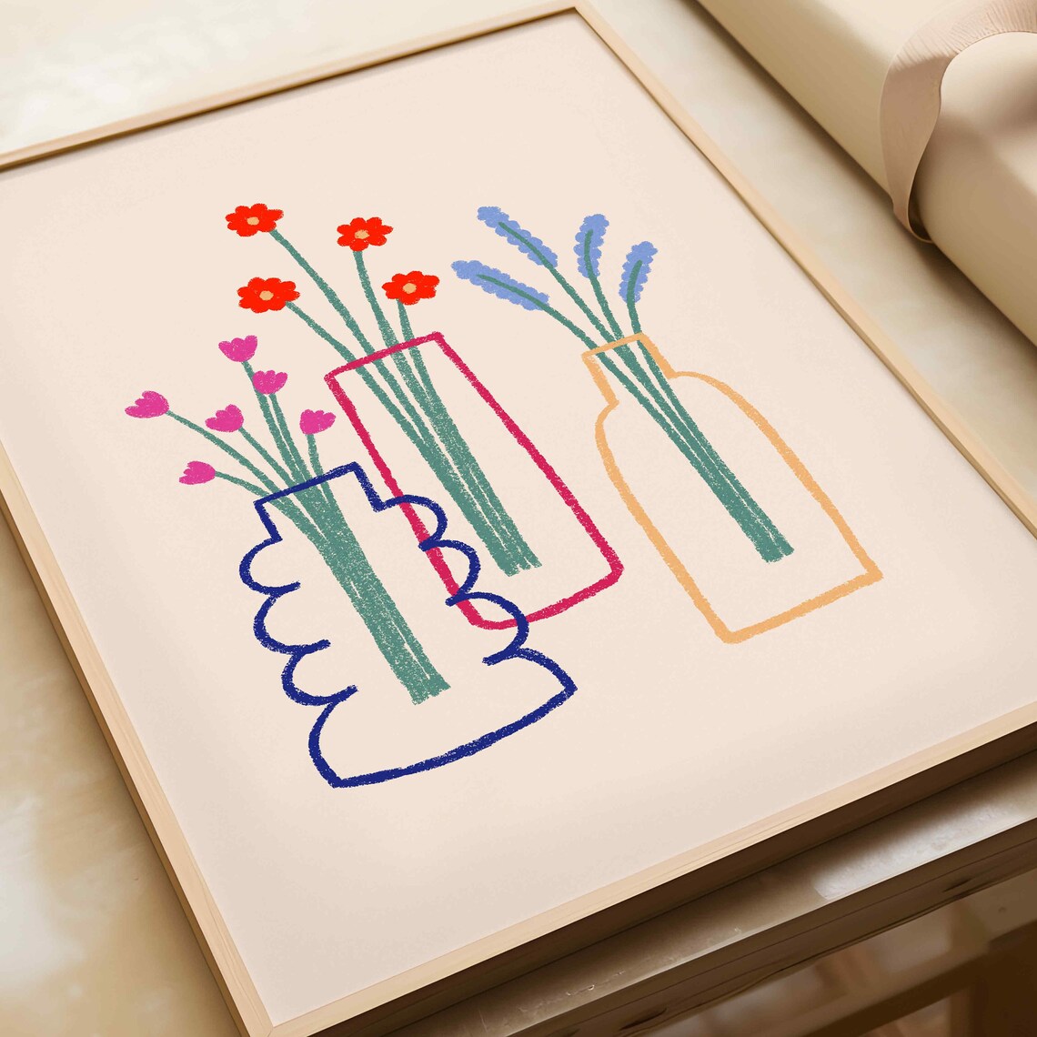 Retro Pastel Flower Vase Abstract Floral Art Print - Image 2
