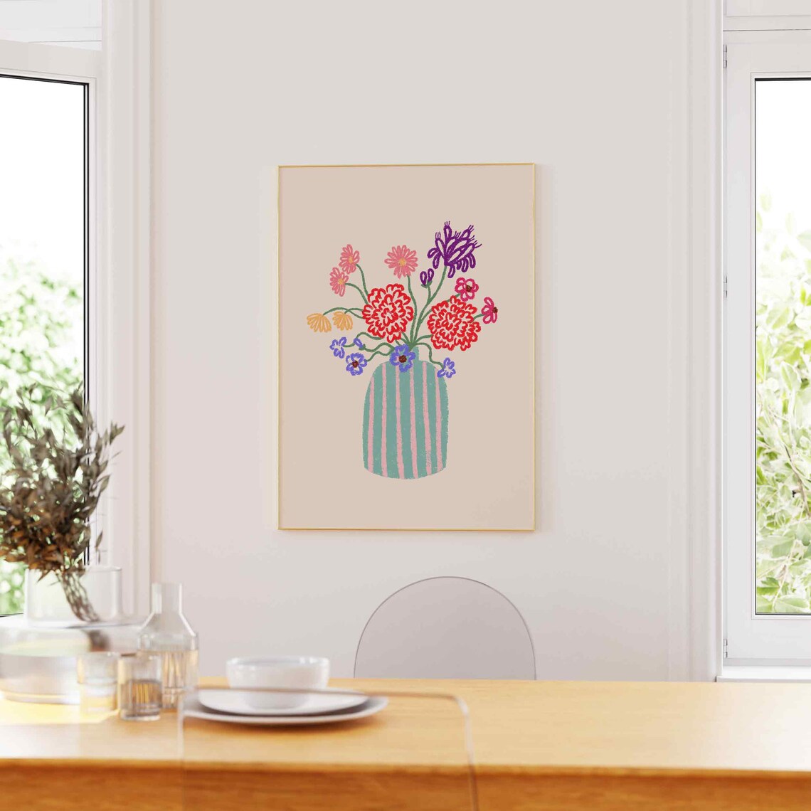 Flower Vase Print, Retro Abstract Floral Poster - Image 4