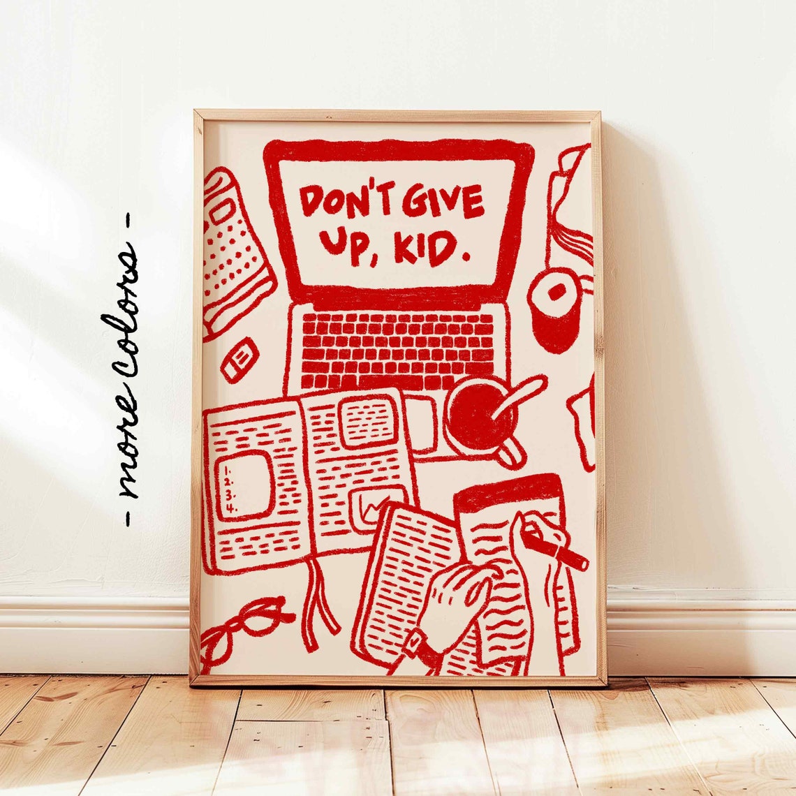 Dont Give Up Kid Red Motivational Desk Scene Affirmation Poster