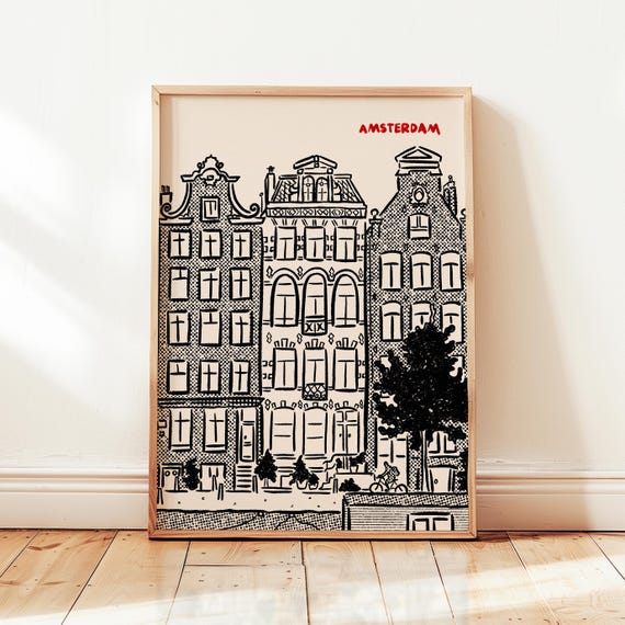 Amsterdam City Print, Retro Europe Travel Poster