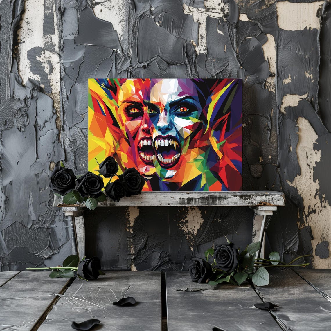 Vampire Geometric Gothic Modern Painting Halloween Eccentric Wall Print Airbnb Art Wall Decor
