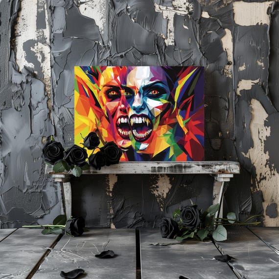 Vampire Geometric Gothic Modern Painting Halloween Eccentric Wall Print Airbnb Art Wall Decor