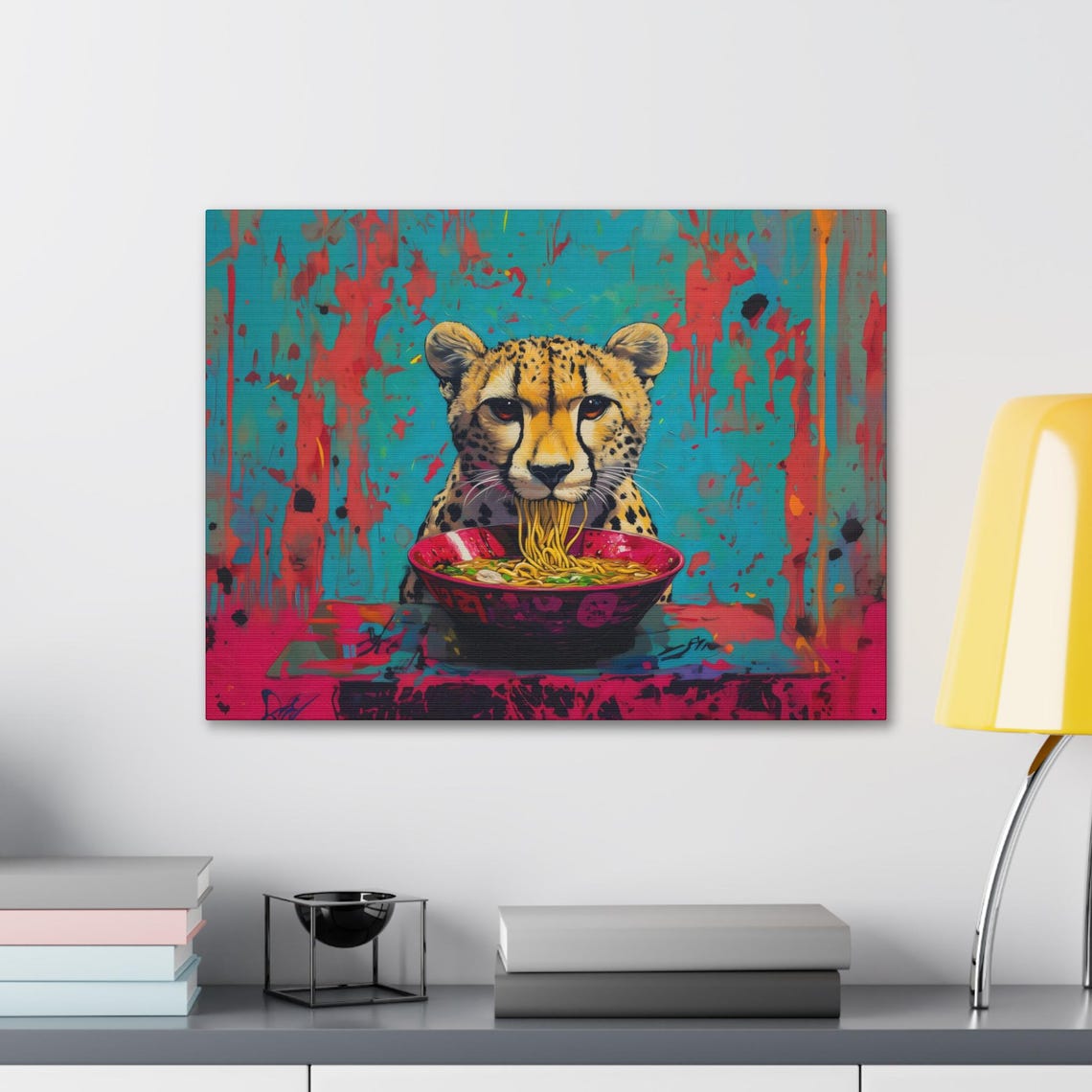Cheetah Eating Ramen Neon Graffiti Style Bold Pop Art Wild Cat Poster - Image 2