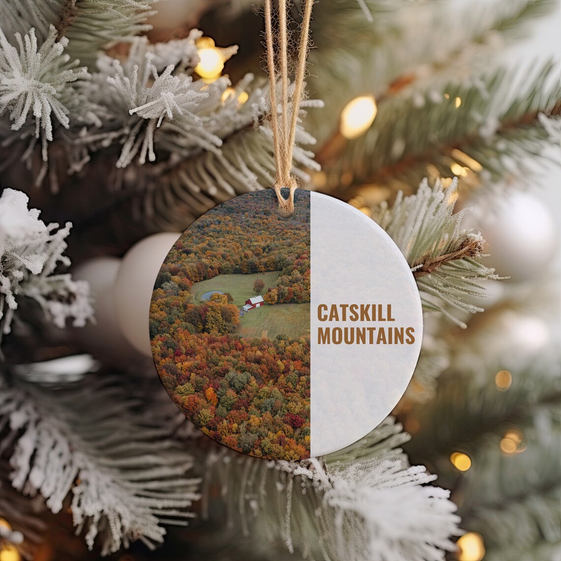 Catskill Mountains Autumn Foliage Aerial View Christmas Ornament Print