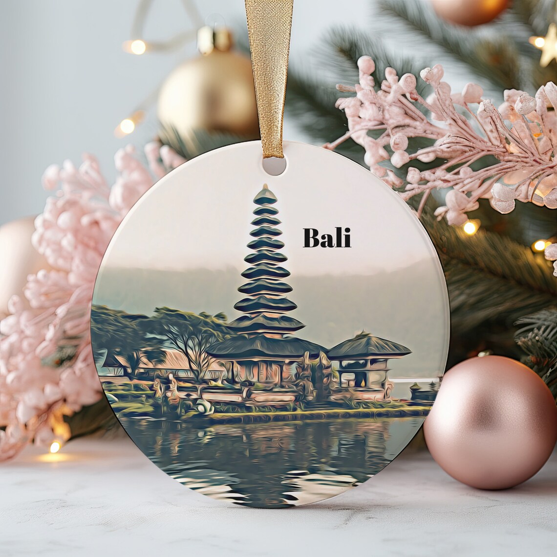 Bali Temple by the Lake Island Travel Souvenir Ceramic Ornament Wall Art