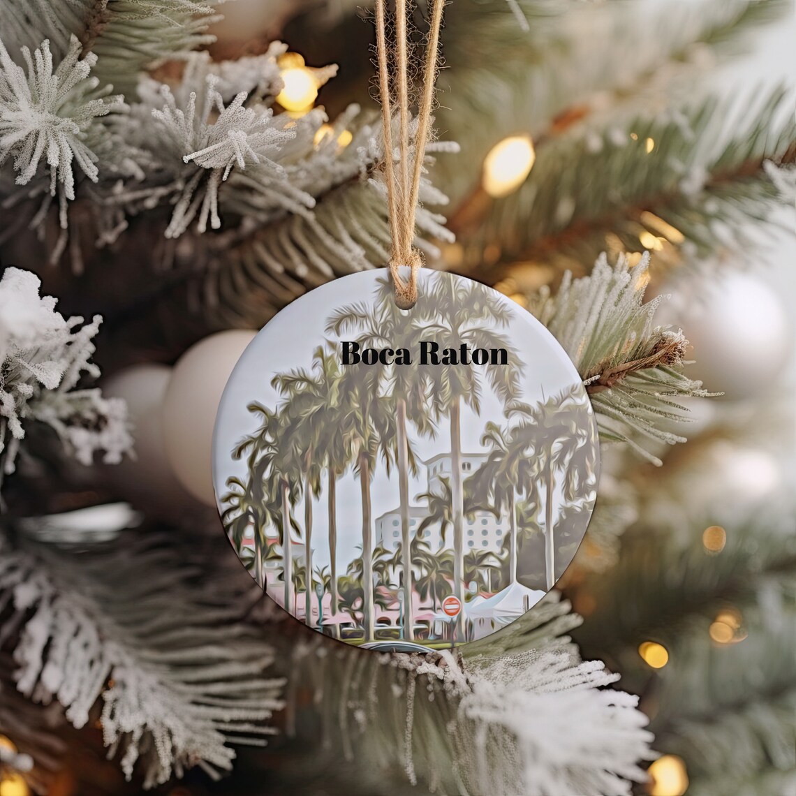 Boca Raton Florida Palm Tree Scene Christmas Ornament Poster