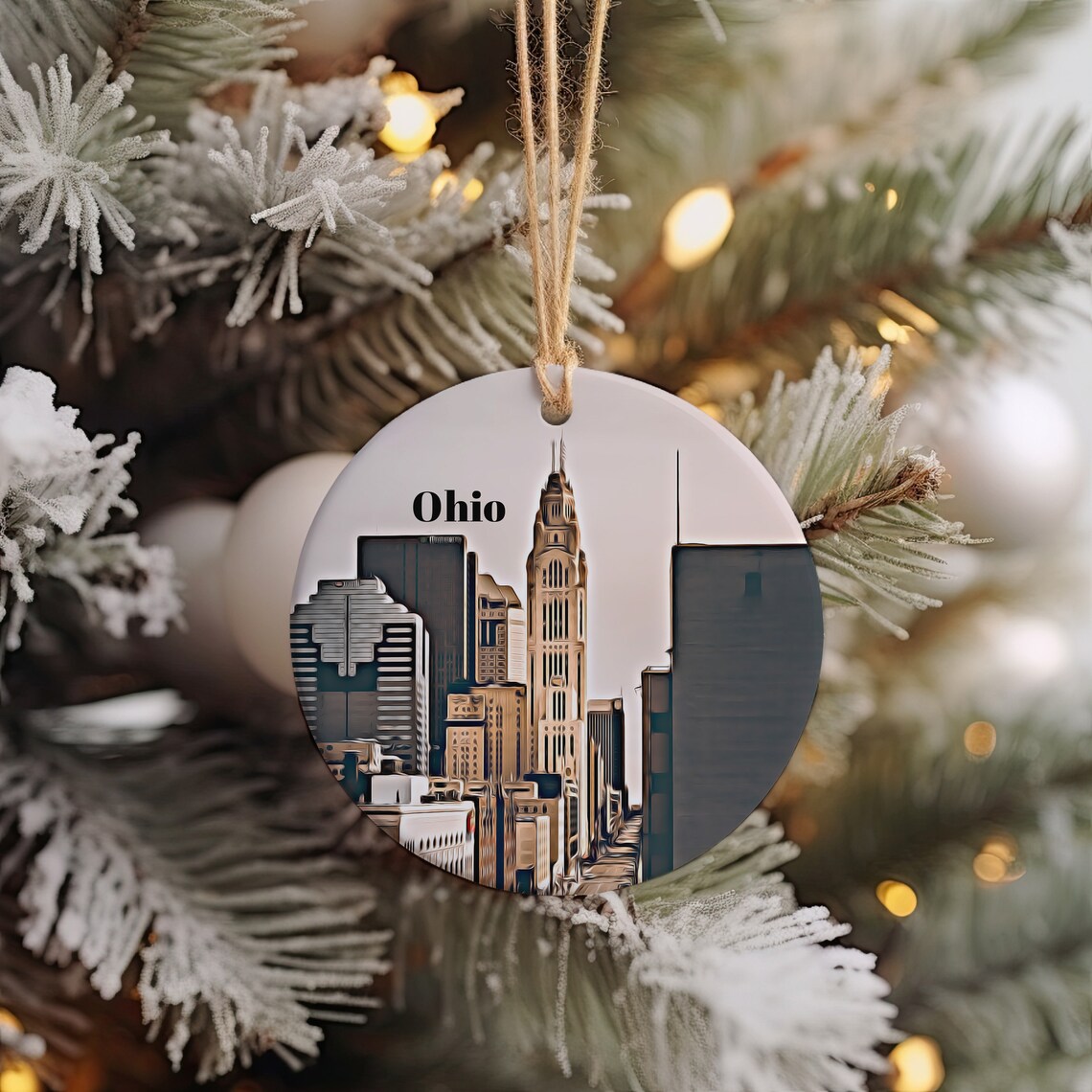 Ohio Christmas Ornament Columbus Downtown Skyline Travel Poster