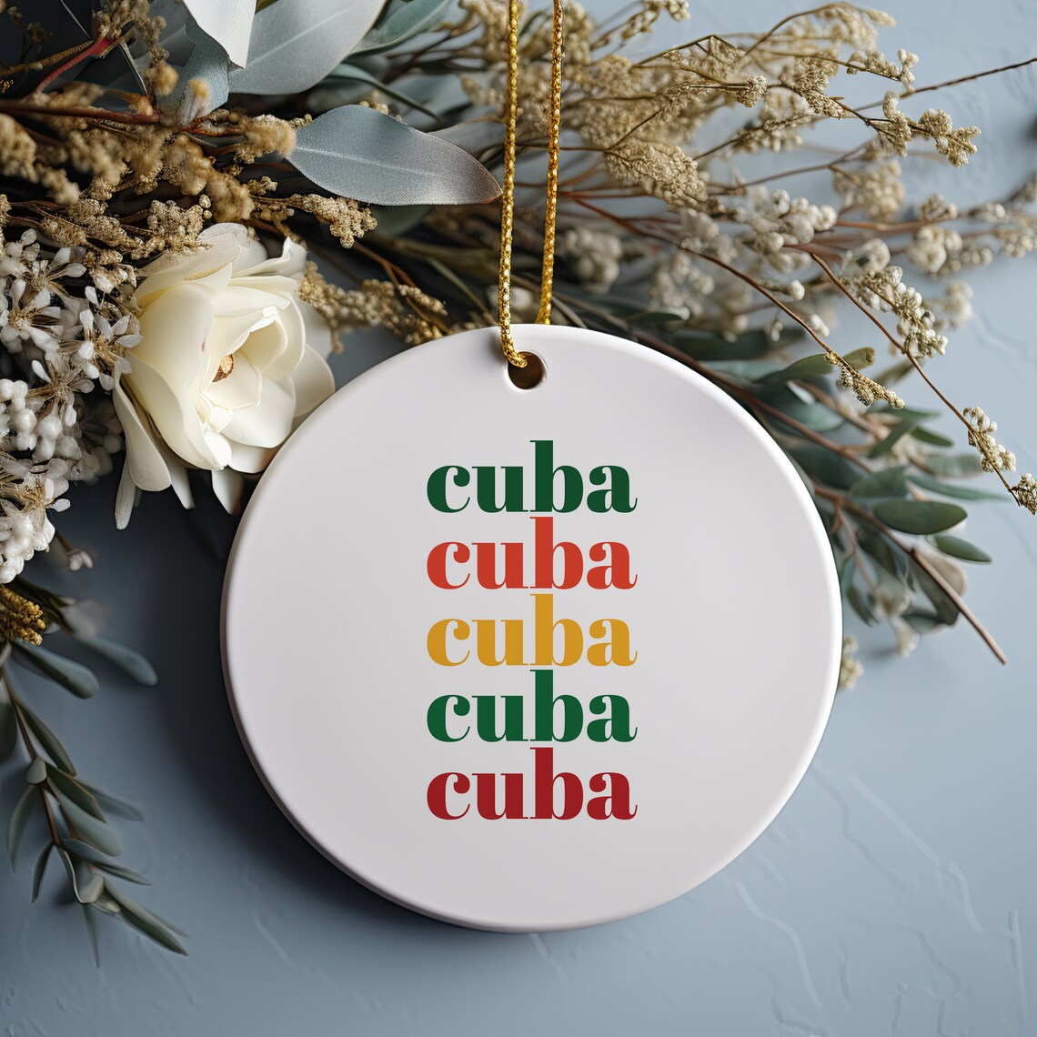 Cuba Retro Typography White Round Christmas Ornament Art Poster