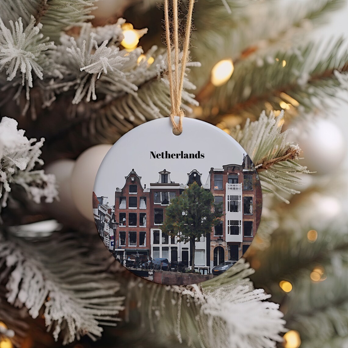 Netherlands Amsterdam Canal Houses Christmas Ornament Poster