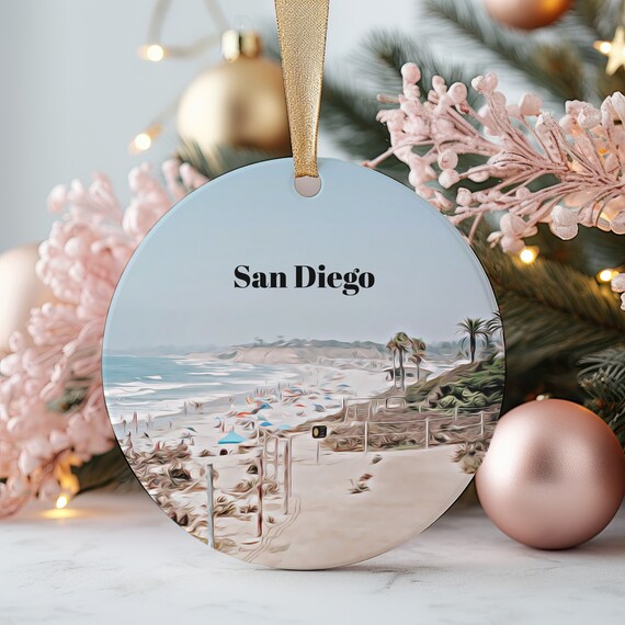 San Diego California Beach Cliffs Holiday Ornament Travel Poster