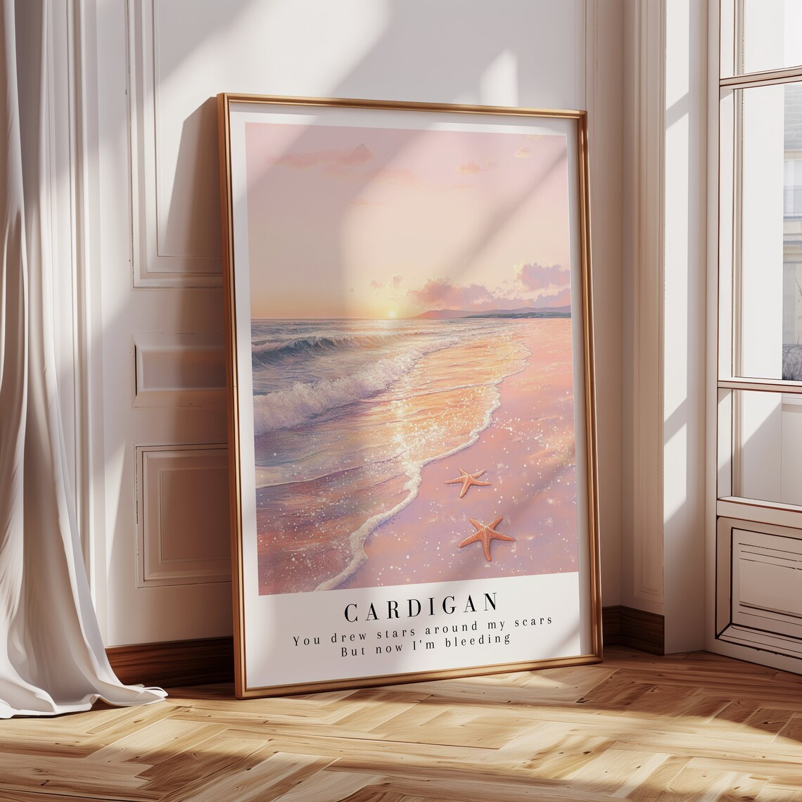 Cardigan Folklore Album Watercolor Sunset Beach Art Print - Image 2
