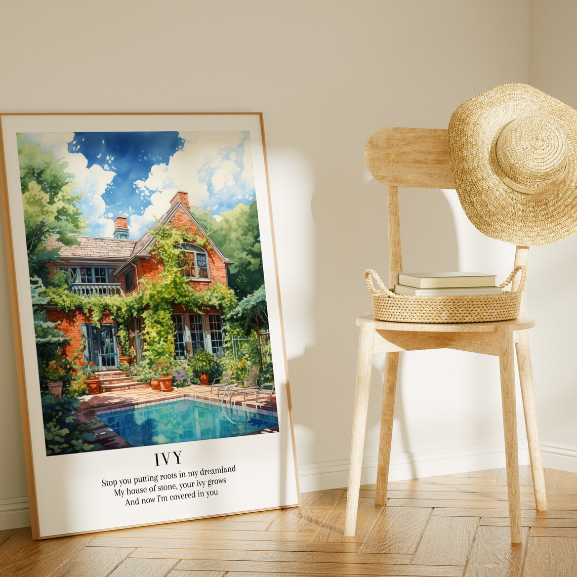 Ivy Taylor Swift Evermore Watercolor Brick House Pool Garden Print - Image 3